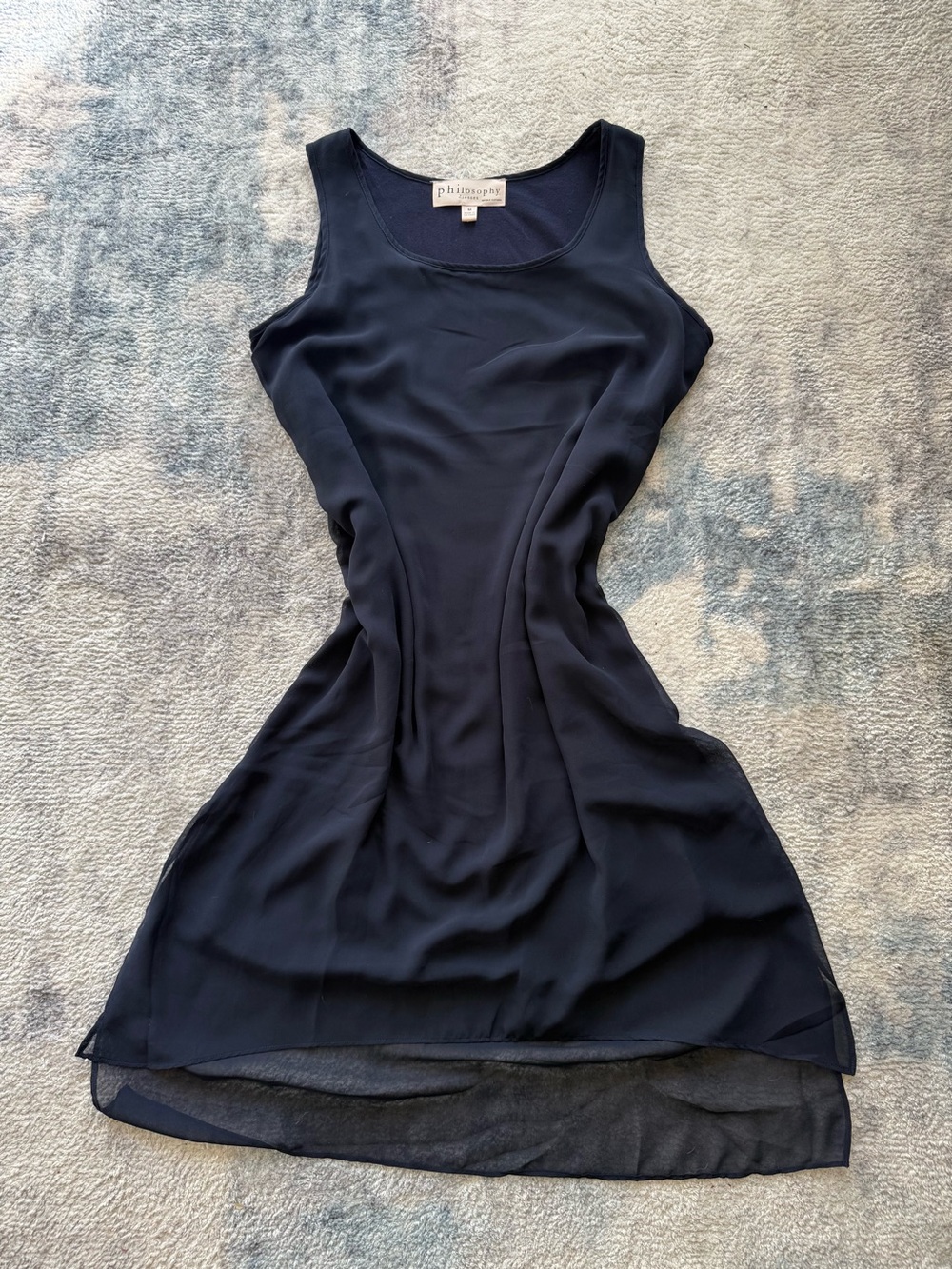 Philosophy Dresses Republic Clothing Navy Sheer Overlay Midi Chic Casual Size M